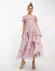 Adrienne Ruffle Midi Dress