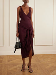 Knotted ribbed Lyocell midi dress