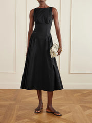 Gwen paneled pleated cotton-blend poplin midi dress