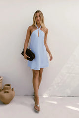 Deep Down Halter Mini Dress Blue