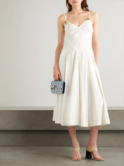 Embellished pleated cotton-blend poplin midi dress