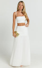 Rowan Two Piece Top and Skirt Set - Square Neck Crop Top and High Waist Pleated Maxi Skirt Set in Ivory