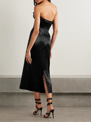 Ivy draped strapless beaded tulle midi dress