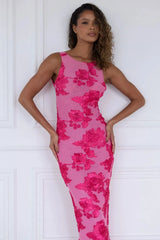 Women's Pink Floral Embroidered Maxi Dress - Bodycon Sleeveless Formal