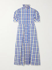 Venetia ruffled checked cotton-blend midi dress
