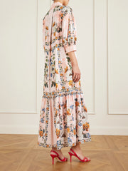 Bianca belted printed linen and cotton-blend midi dress