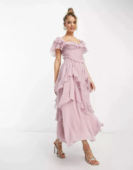 Adrienne Ruffle Midi Dress