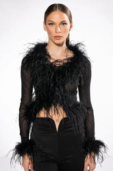 DARK ANGEL MESH FEATHER TRIM TOP