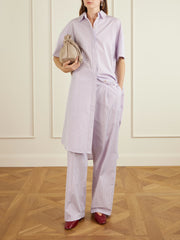 Anu embroidered striped organic cotton-poplin midi shirt dress