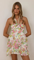 Nicole Mini Dress - Green/Pink Floral
