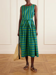 Margo belted striped organic cotton-poplin midi dress