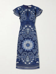 Emelina paisley-printed ramie midi dress