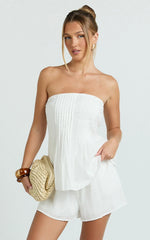 Mardie Two Piece Set - Pin Tuck Strapless Top and Short Set in White