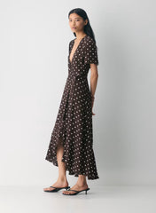 Crepe midi wrap dress with polka-dot pattern