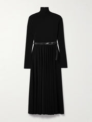 Belted stretch-jersey turtleneck midi dress