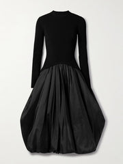Kenlie ribbed-knit and taffeta midi dress
