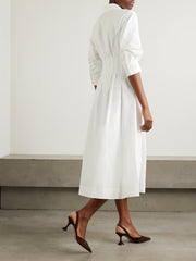 Jazz pleated cotton-blend poplin midi shirt dress
