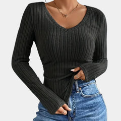 Women's Long Sleeve Top - Slim Fit & Ribbed