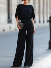 Draped Boat Neck Top And Wide Leg Pants Set