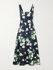 Floral-print faille midi dress