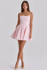 pink cotton flared mini sundress