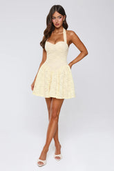 Delicate Daydream Halter Lace Mini Dress Yellow