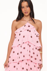 Chasity Halterneck Maxi Dress - Pink Polka Dot