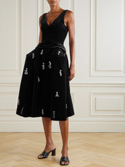 Embellished padded cotton-velvet midi dress