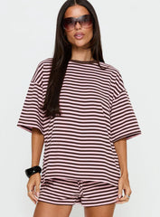 Settle Down Short Sleeve Top Pink / Brown Stripe