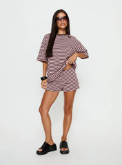 Settle Down Short Sleeve Top Pink / Brown Stripe