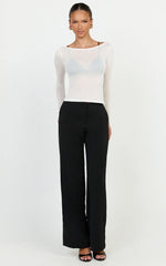 Madi Top - Long Sleeve Sheer Slub Jersey Top in White