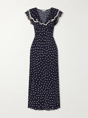 Bethea crochet-trimmed polka-dot crepe midi dress