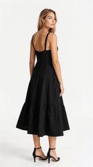Corset Midi Dress – Tailored Waist and Flowing Skirt