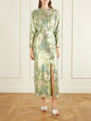 Cut-out floral-print silk-blend lamé midi dress