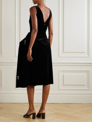 Embellished padded cotton-velvet midi dress
