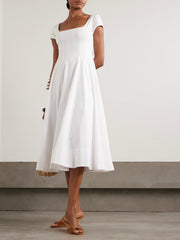 Wells pleated cotton-blend poplin midi dress