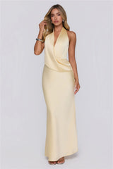 Pastel Horizons Halter Satin Maxi Dress Yellow