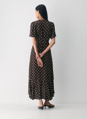 Crepe midi wrap dress with polka-dot pattern