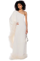 ELIZA ONE SHOULDER FEATHER MAXI