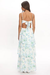 Vianne Tiered Cut-Out Maxi Dress Floral Blue