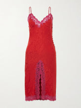 Lace-trimmed silk-satin midi dress