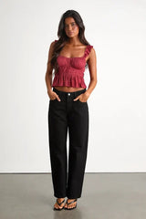 Sanne Rust Red Flutter Sleeve Tank Top