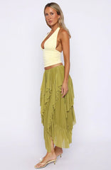 Sunset Strolls Midi Skirt Matcha