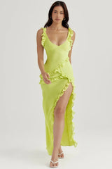 lime ruffle maxi dress