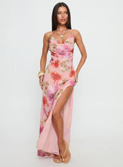 Sibellah Beaded Cowl Neck Maxi Dress Pink Multi