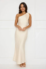 Night Of Distinction One Shoulder Satin Maxi Dress Champagne