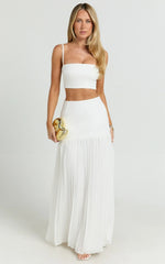 Rowan Two Piece Top and Skirt Set - Square Neck Crop Top and High Waist Pleated Maxi Skirt Set in Ivory