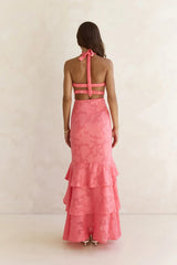 Heartbeat Haze Halter Maxi Dress Coral Orange