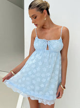 Empress Of Love Mini Dress Blue Floral Applique