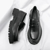 Men’s Black Chunky Sole Loafers – Modern Slip-On Dress Shoes